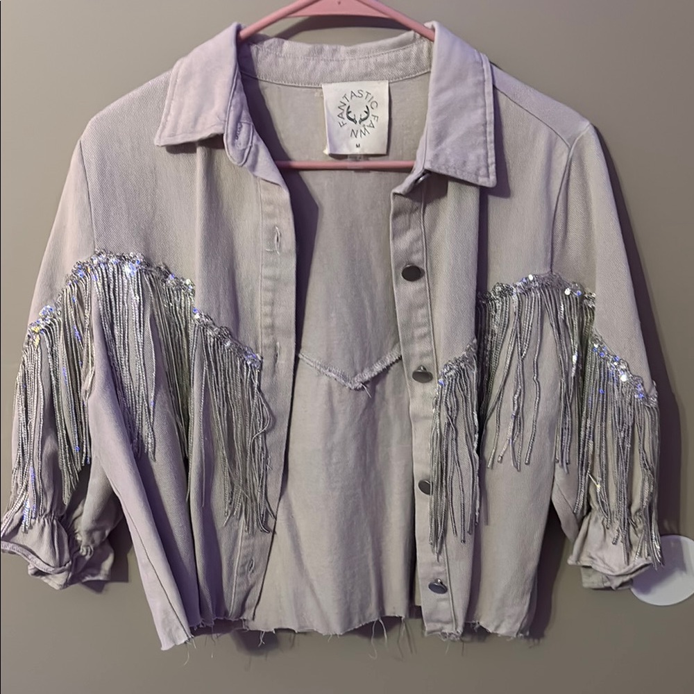 Fantastic Fawn Silver Fringe Jean Jacket